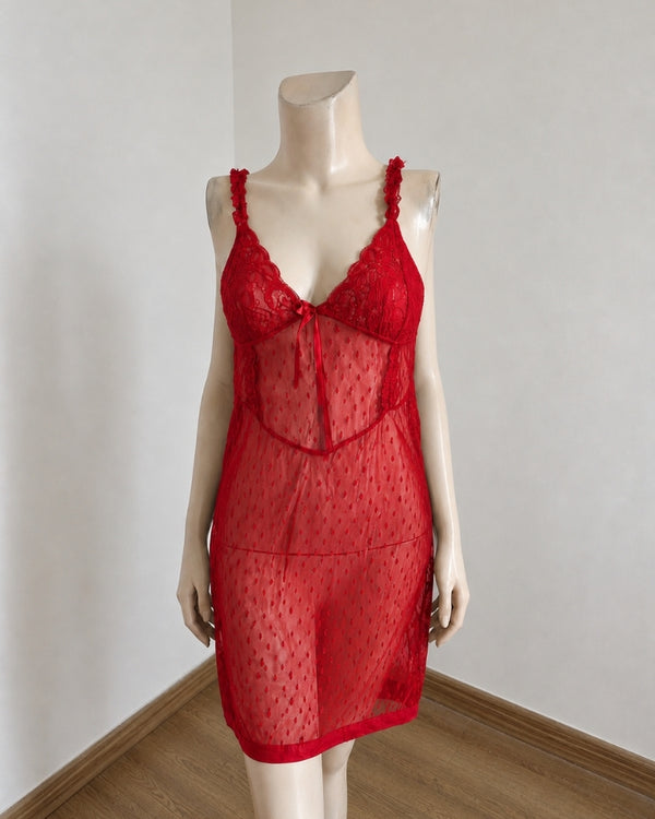 Ruby Dotted Mesh Lace Chemise
