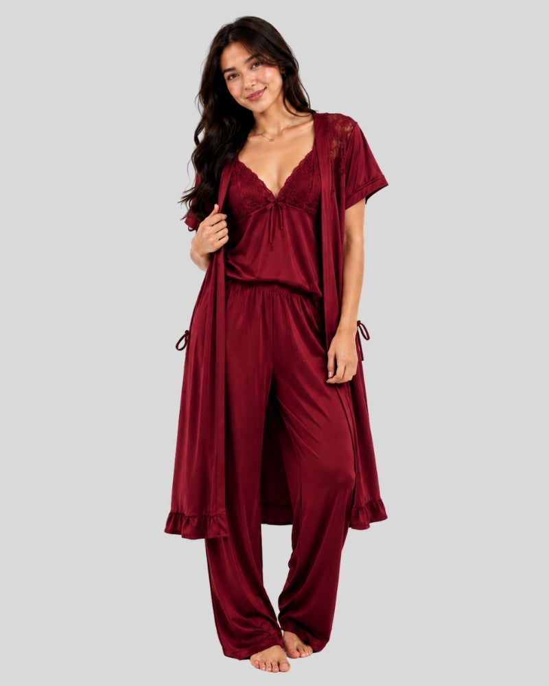 Wine Satin 5-Piece Set