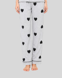 Grey With Black Multi Hearts Printed PJ Set