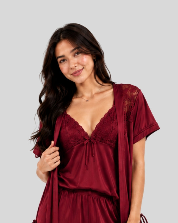 Wine Satin 5-Piece Set