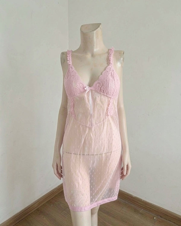 Blush Dotted Mesh Lace Chemise