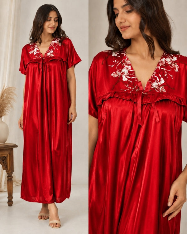 Ruby Bloom Satin Maxi Nightdress