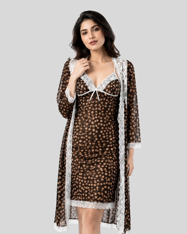 Brown Noir Polka Layered Dress
