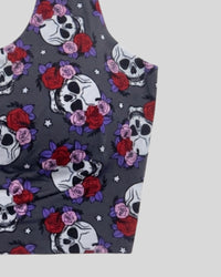 Gothic Skull Rose Print Sports Bra