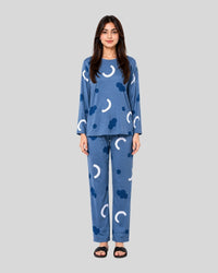Blue Pattern Printed Lounge PJ Set