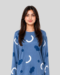 Blue Pattern Printed Lounge PJ Set