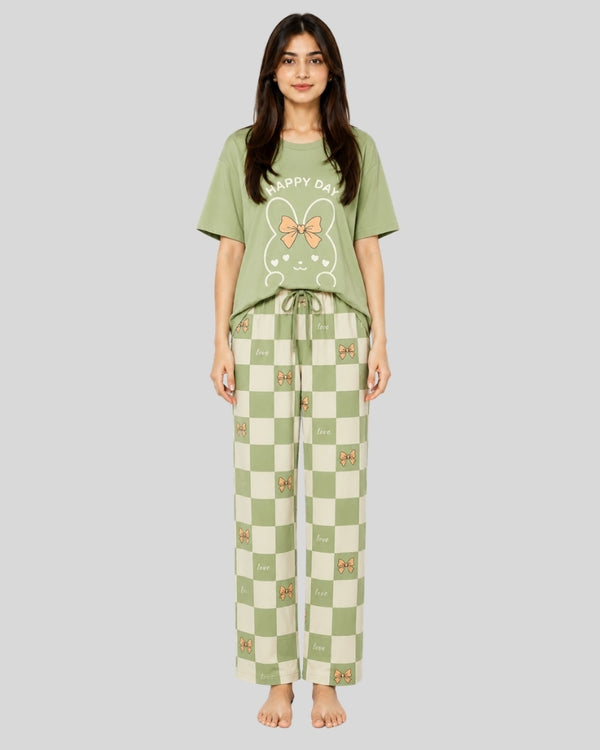 Olive Green Printed Lounge PJ Set