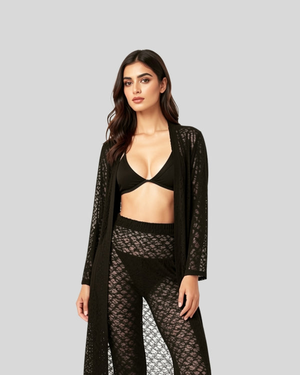 Midnight Black Net Lace Dress