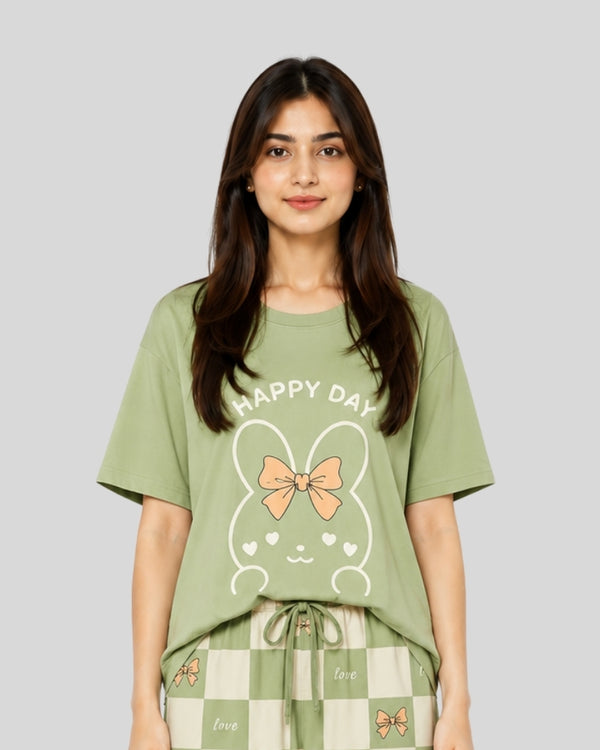 Olive Green Printed Lounge PJ Set