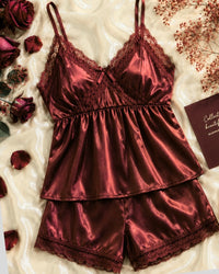 Maroon Muse Satin Camishort Set