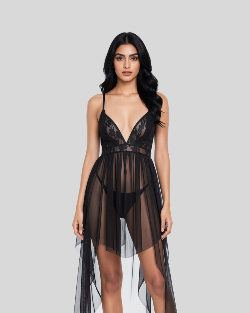 Noir Sheer Cascade Chemise