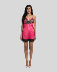 Fuchsia Bow Satin Nightwear