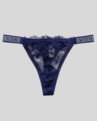 Navy Blue Floral Lace Thong Panty