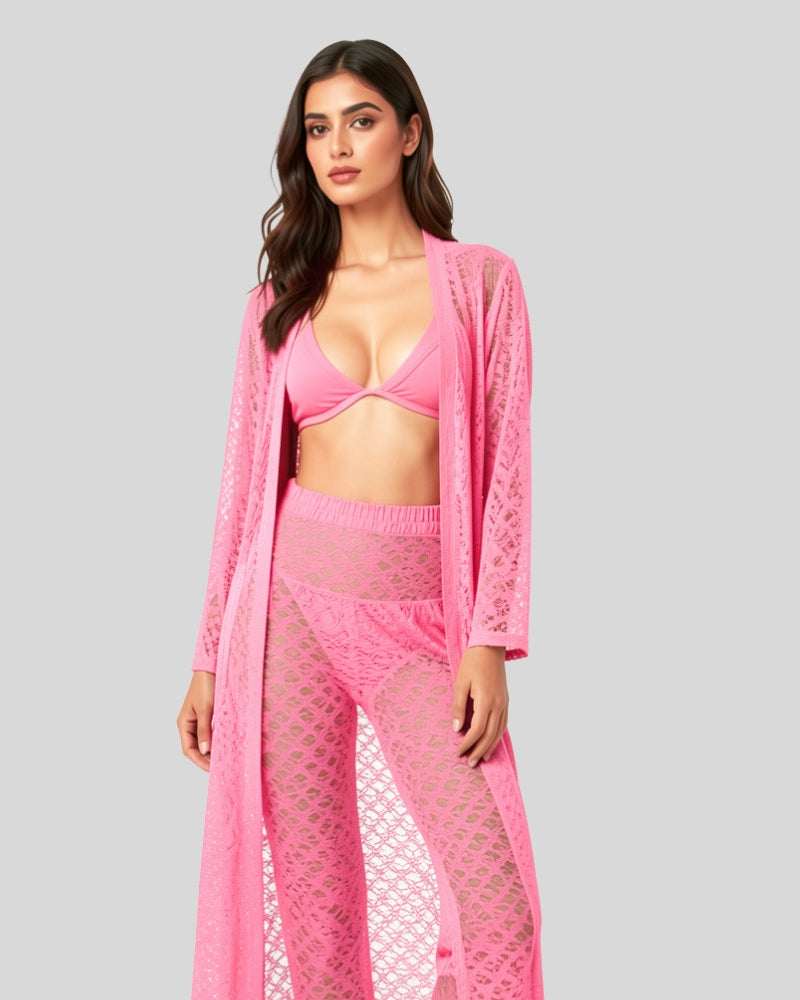 Blossom Pink Net Lace Lounge Set