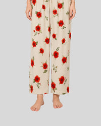 Red Pocket Flower Printed Lounge PJ Set
