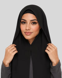 Midnight Black Modest Chiffon Hijab with Built-in Magnets