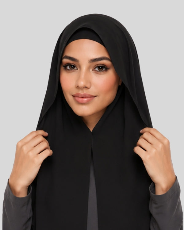 Midnight Black Modest Chiffon Hijab with Built-in Magnets