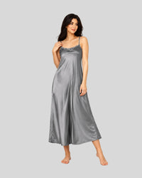 Silver Mist Satin Night Gown with Robe Set