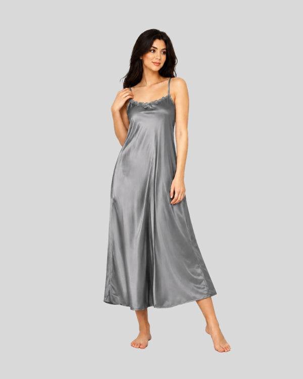 Silver Mist Satin Night Gown with Robe Set