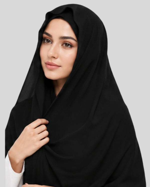 Midnight Black Modest Chiffon Hijab with Built-in Magnets