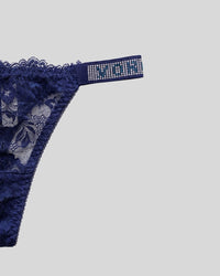 Navy Blue Floral Lace Thong Panty