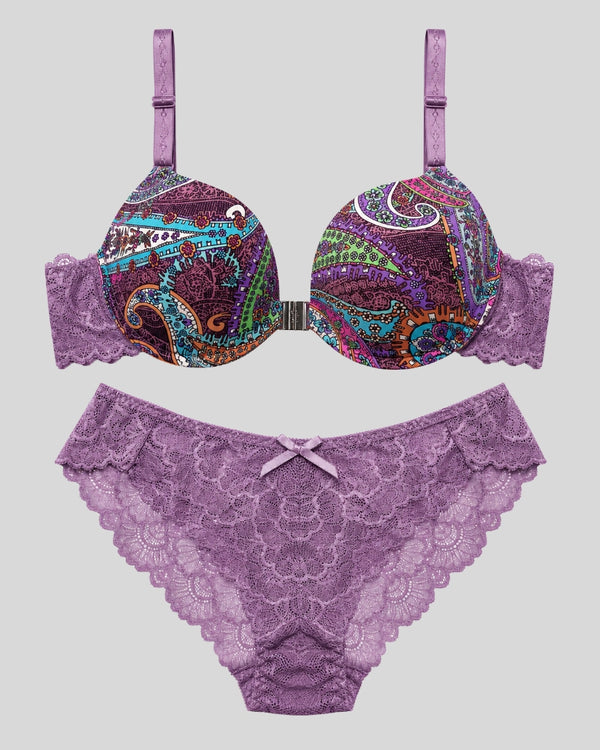 Lavender Paisley Lace Push-Up Bra & Panty Set
