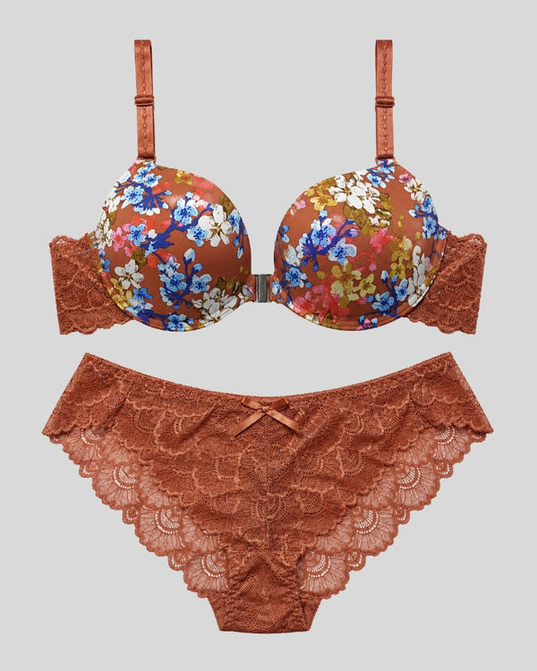 Mocha Floral Lace Push-Up Bra & Panty Set