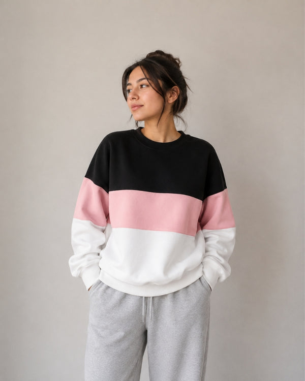 Black Pink and White Block Sweatshirt