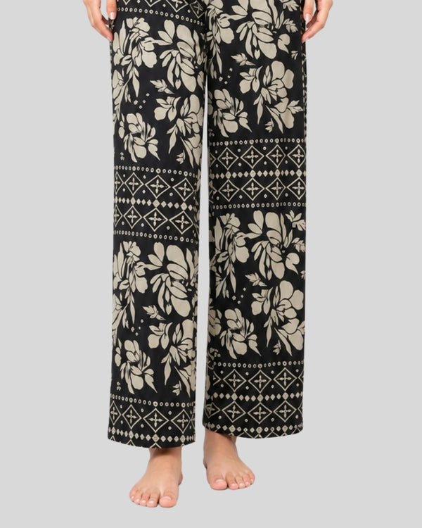 Black Leaves Printed Lounge PJ Set