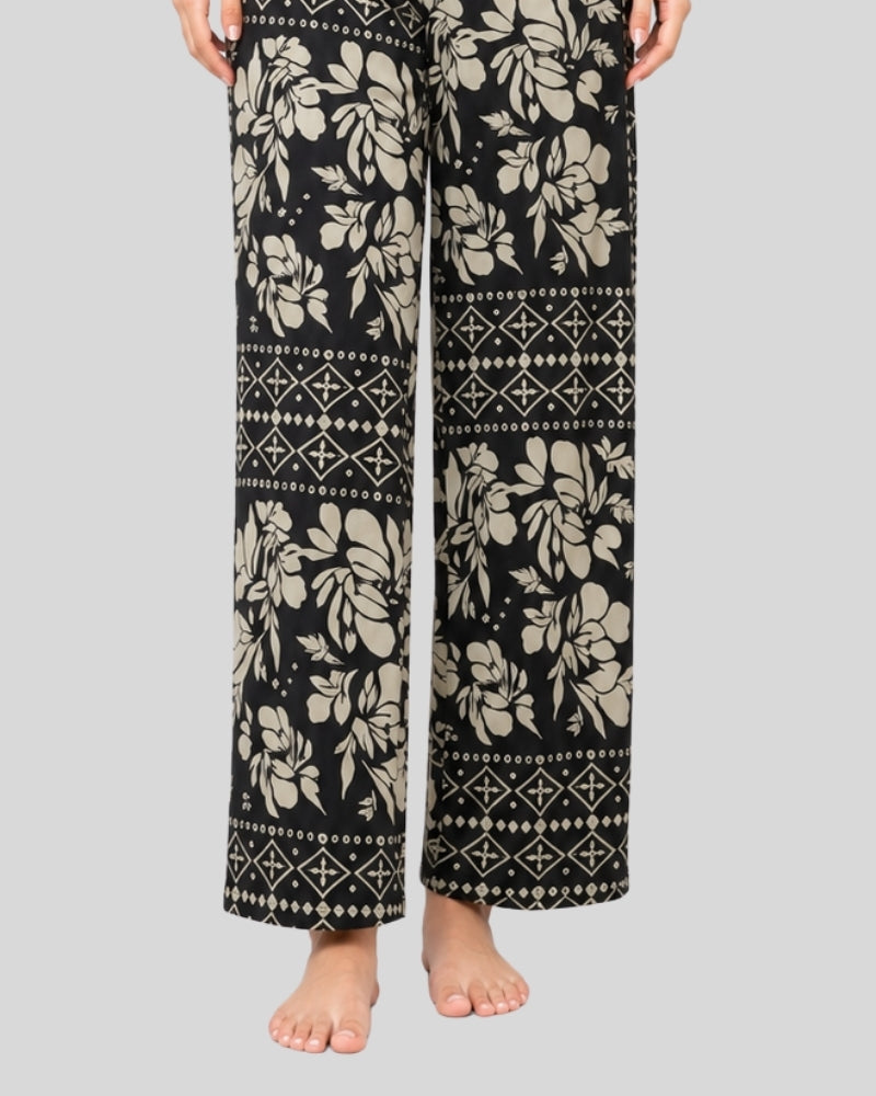 Black Leaves Printed Lounge PJ Set