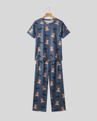 Grey Cozy Bear Printed Lounge PJ Set