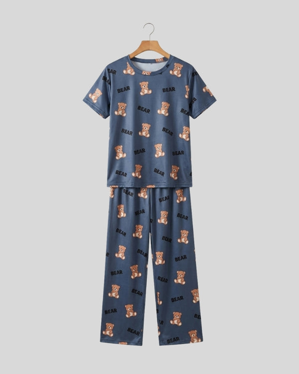 Grey Cozy Bear Printed Lounge PJ Set