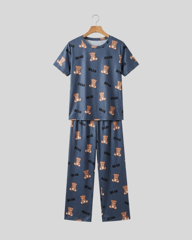 Grey Cozy Bear Printed Lounge PJ Set