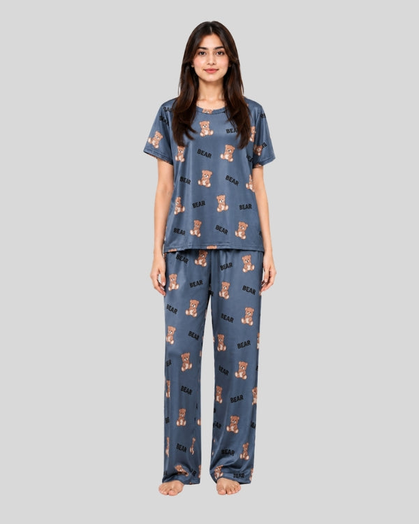 Grey Cozy Bear Printed Lounge PJ Set