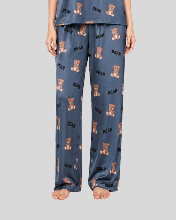 Grey Cozy Bear Printed Lounge PJ Set