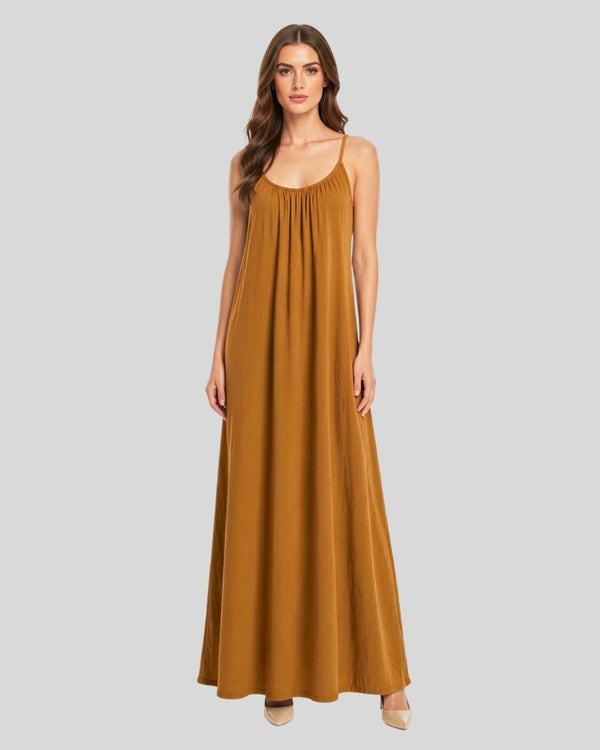 Golden Mustard Flow Maxi Dress