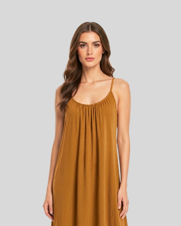 Golden Mustard Flow Maxi Dress
