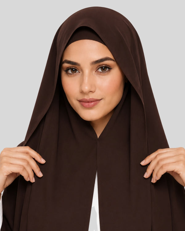 Brown Cocoa Modest Chiffon Hijab with Built-in Magnets