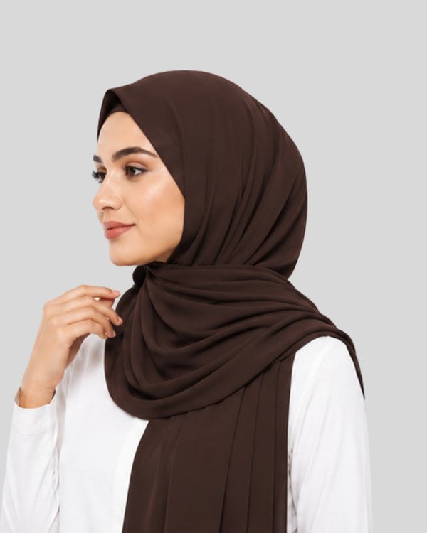 Brown Cocoa Modest Chiffon Hijab with Built-in Magnets