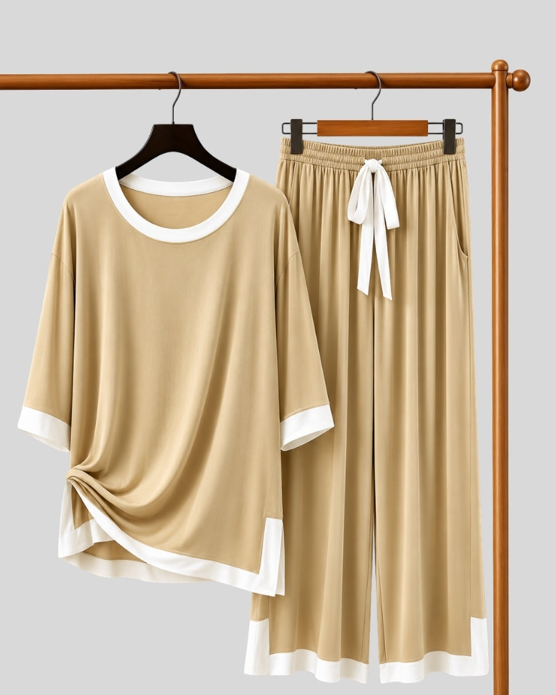 Skin White Round Contrast Lounge PJ Set