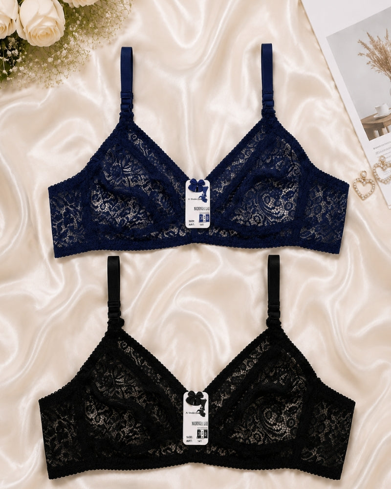 Lace Elegance Duo Bra Set (Navy & Noir)
