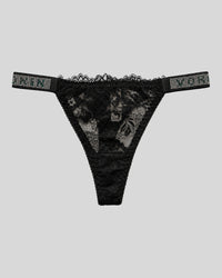 Black Floral Lace Thong Panty