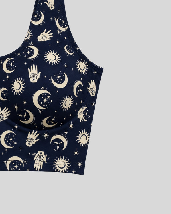 Navy Celestial Print Sports Bra